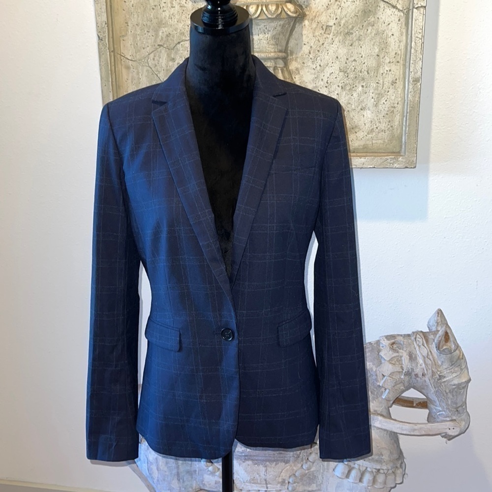 Ann Taylor dark blue‎ one button blazer suit jacket seasonless Sz 4 T new